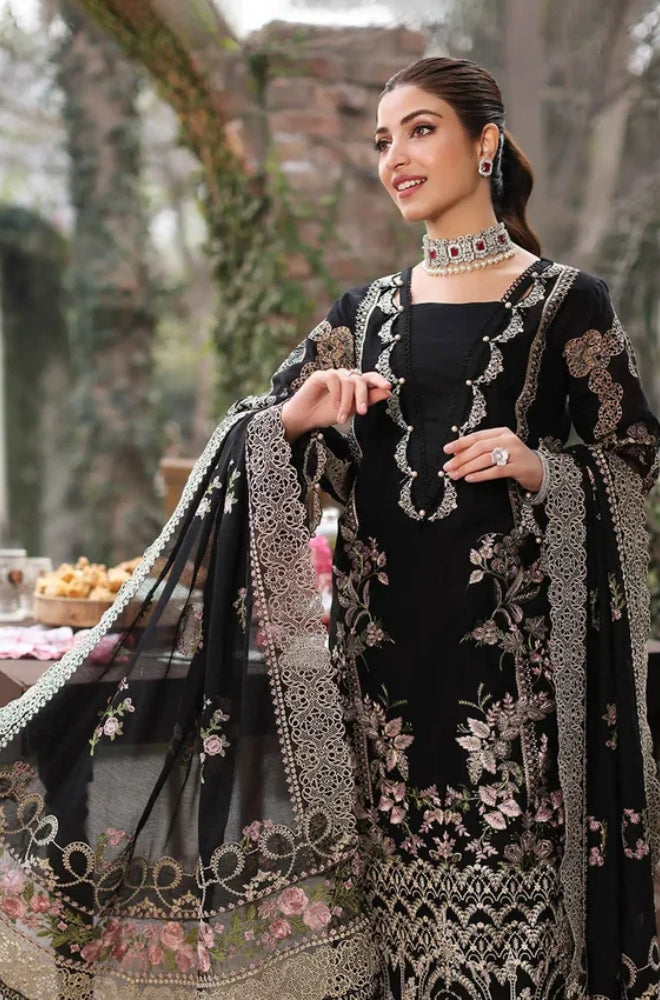 KAHF- 3PC Unstitched Dhanak Embroidered Shirt With Heavy Embroidered Shawl With 4 Sided Embroidered Lace - ES 1814