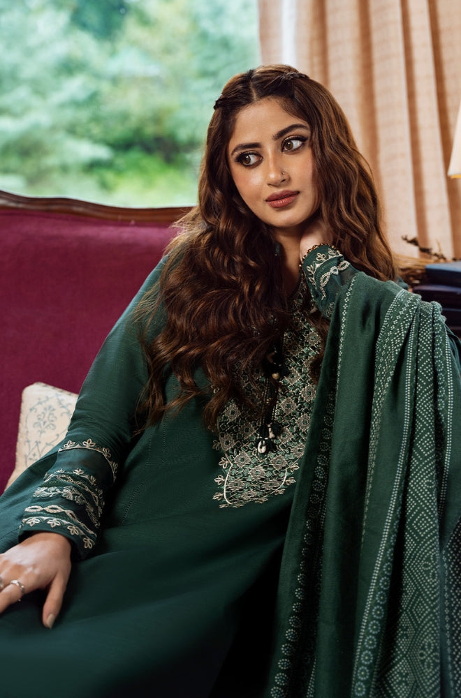 Sapphire - 3PC Unstitched Khaddar Printed and Embroidered Front with Printed Khaddar Shawl and Printed Trouser -ES1212
