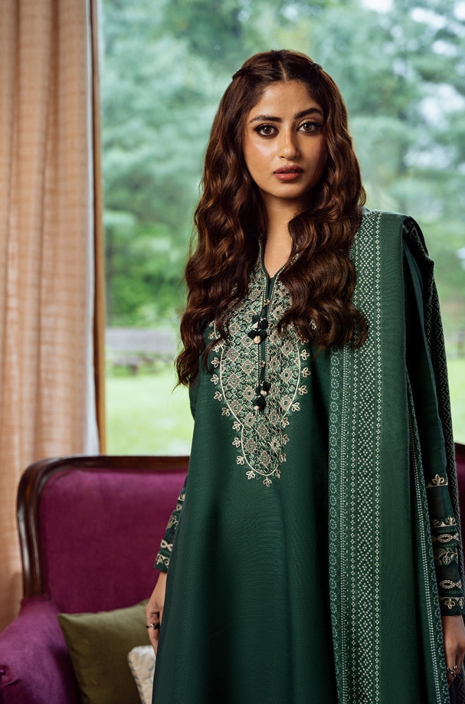 Sapphire - 3PC Unstitched Khaddar Printed and Embroidered Front with Printed Khaddar Shawl and Printed Trouser -ES1212