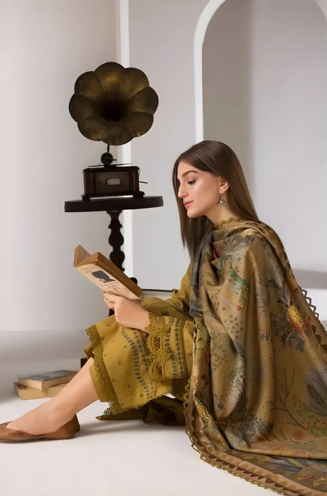 Sobia Nazir - 3PC Unstitched Dhanak Embroidered Shirt with Digital Printed Dupatta - ES 2118