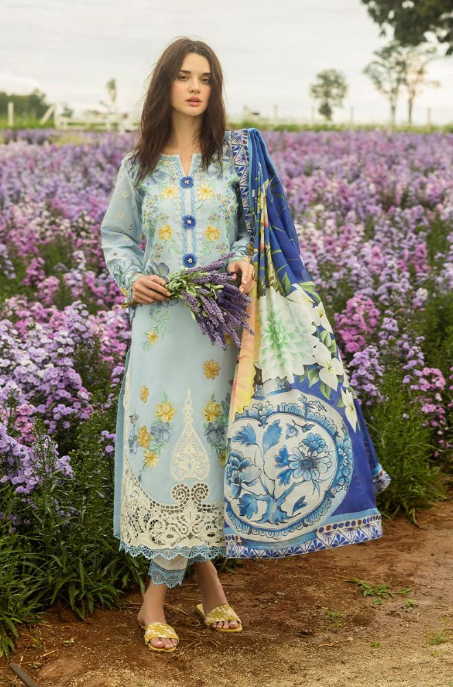 Mushq - 3PC Lawn Embroidered Shirt with Printed Silk Dupatta (Unstitched) - ES-1413