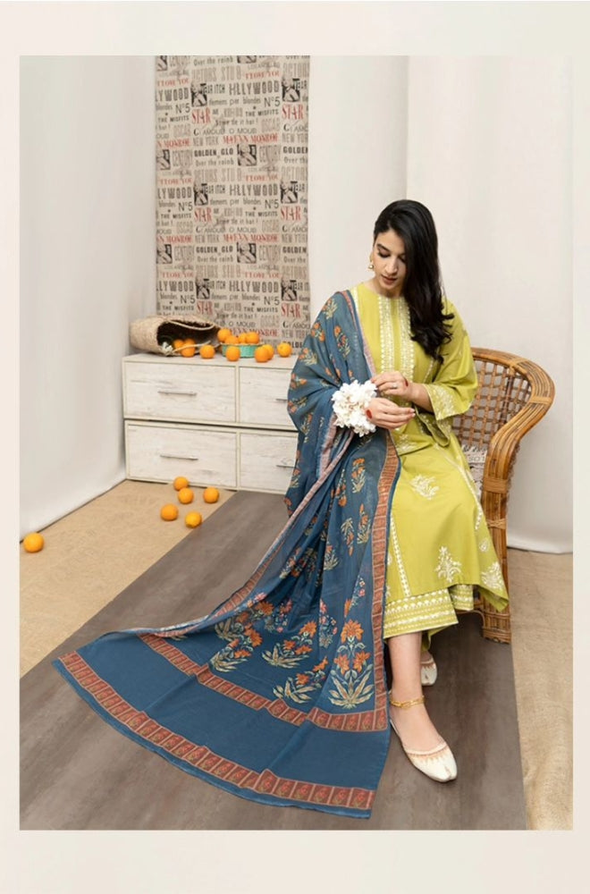 URGE - 3PC Unstitched Dhanak Embroidered Shirt with Digital Printed Shawl and Embroidered Trouser- ES1205