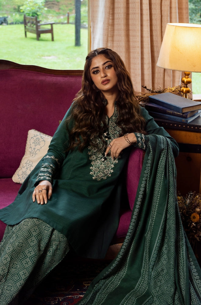 Sapphire - 3PC Unstitched Khaddar Printed and Embroidered Front with Printed Khaddar Shawl and Printed Trouser -ES1212