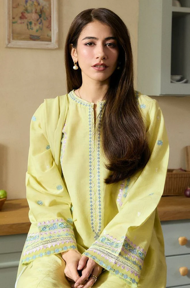 Zara Shah Jahan - 3PC Lawn Embroidered Shirt with Embroidered Khaddi Net Dupatta (Unstitched)-ES1401