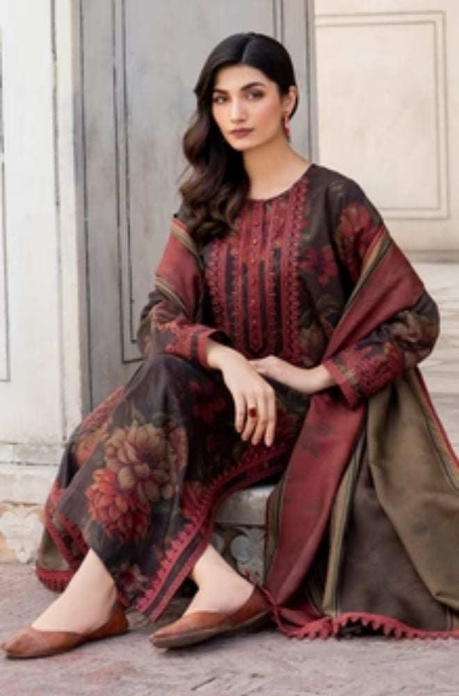 Baroque - 3PC Unstitched Printed Karandi Shirt with Printed Karandi Dupatta and Trouser - ES1158