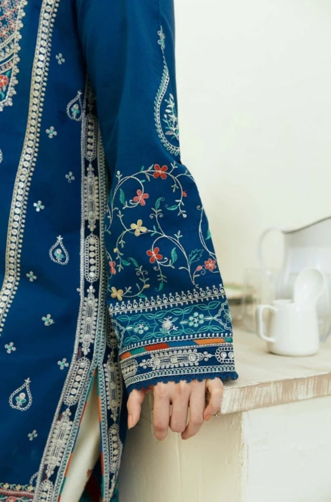 Zara Shah Jahan - 3PC Unstitched Dhanak Embroidered Shirt with Digital Printed Shawl and Embroidered Trousers - ES1042