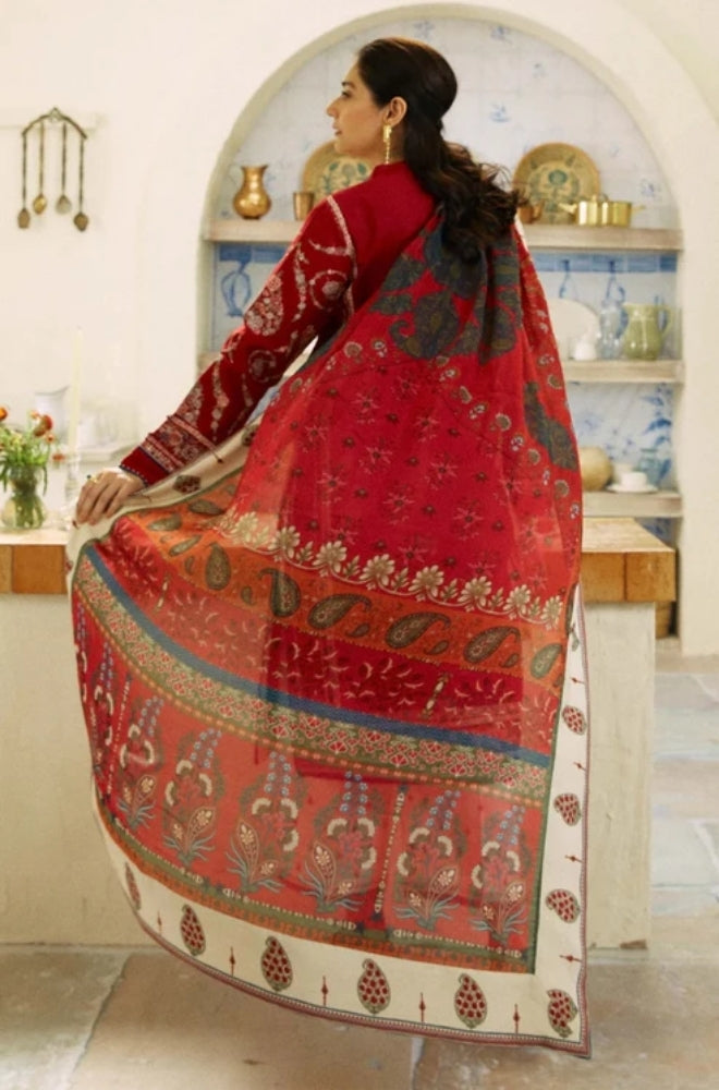 Zara Shah Jahan - 3PC Unstitched Dhanak Embroidered Shirt with Digital Printed shawl and Embroidered Trouser- ES1041
