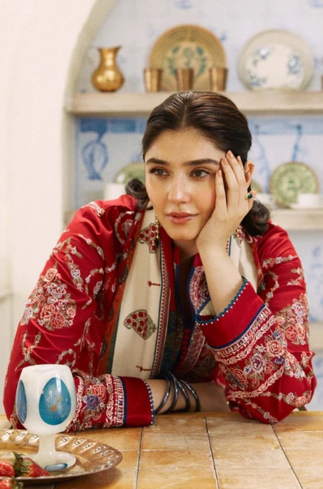 Zara Shah Jahan - 3PC Unstitched Dhanak Embroidered Shirt with Digital Printed shawl and Embroidered Trouser- ES1041