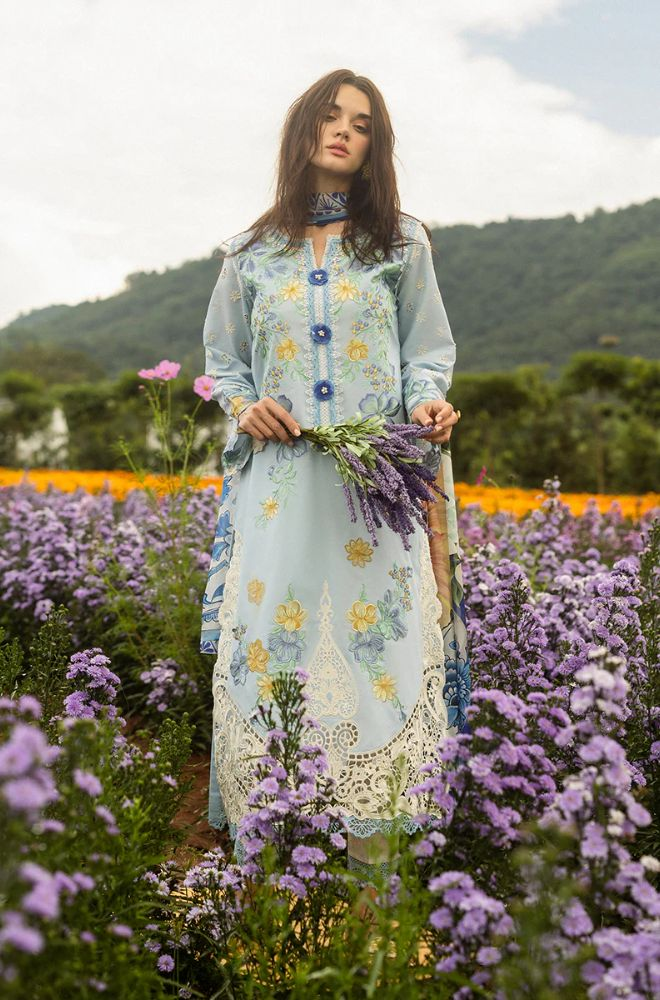 Mushq - 3PC Lawn Embroidered Shirt with Printed Silk Dupatta (Unstitched) - ES-1413