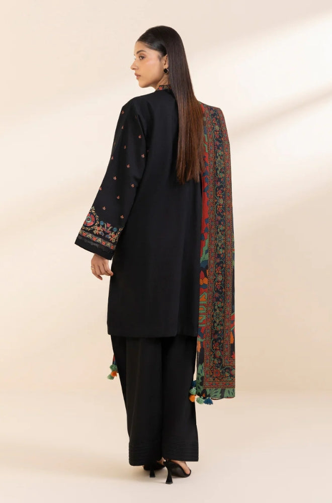Sapphire - 3PC Unstitched Khaddar Embroidered Front with Digital Printed Shawl and Plain Trouser - ES1217