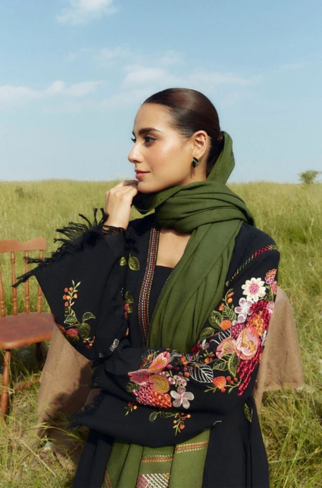 Zara Shah Jahan - 3PC Unstitched Dhanak Embroidered Shirt with Printed Shawl and Trouser - ES1036