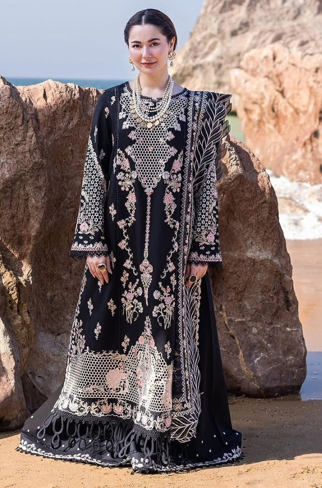 Qalamkaar - 3PC Unstitched Lawn Heavy Embroidered Shirt with Print Embroidered Slub Net Dupatta - ES1089