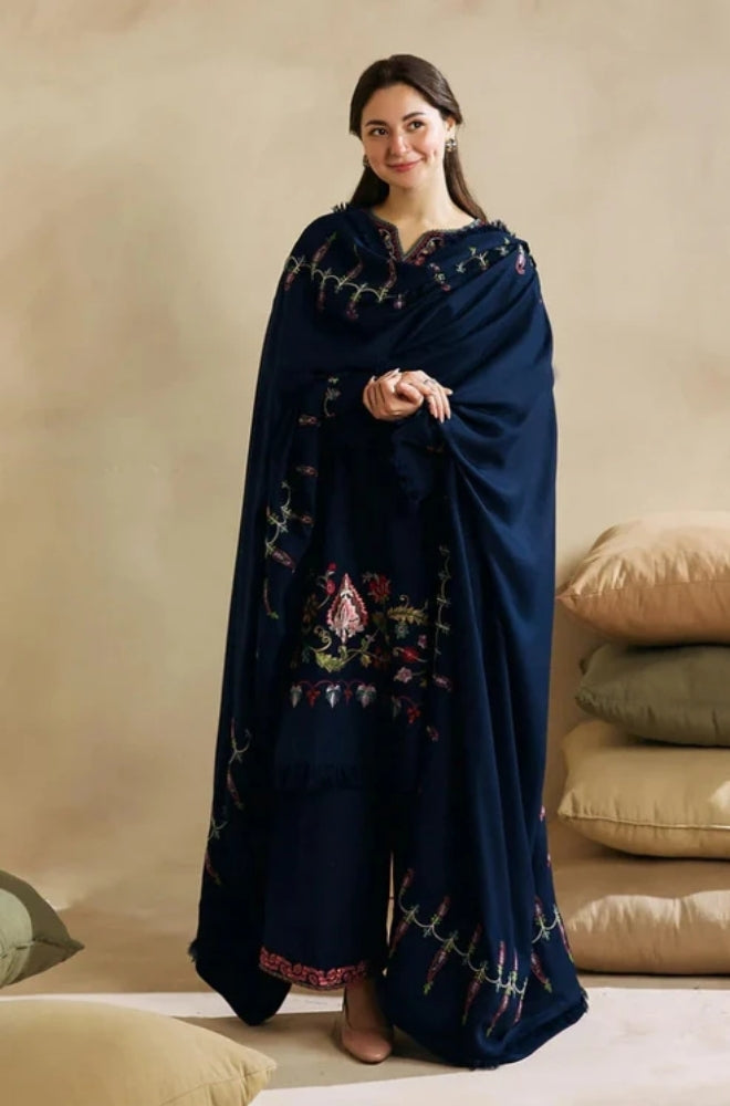 Zara Shah Jahan - 3PC Unstitched Dhanak Embroidered Shirt with Digital Printed Dhanak Shawl and Trouser - ES 1043