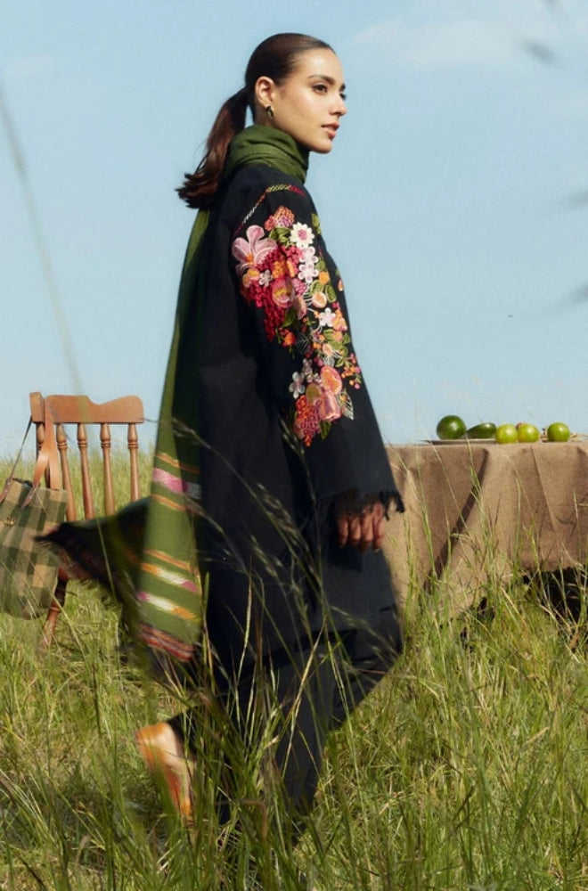Zara Shah Jahan - 3PC Unstitched Dhanak Embroidered Shirt with Printed Shawl and Trouser - ES1036