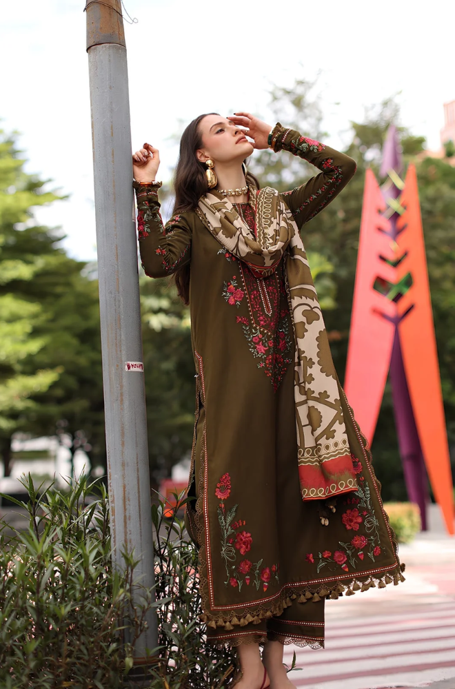 Charizma - 3PC Unstitched Dhanak Embroidered Shirt with Digital Printed Dupatta and Trouser -ES 8004