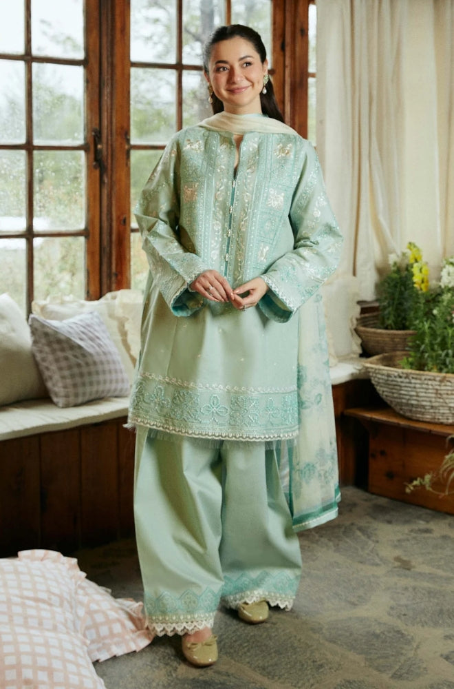 Zara Shah Jahan - 3PC Unstiched Lawn Embroidered Shirt with Slub Net Dupatta - ES1051