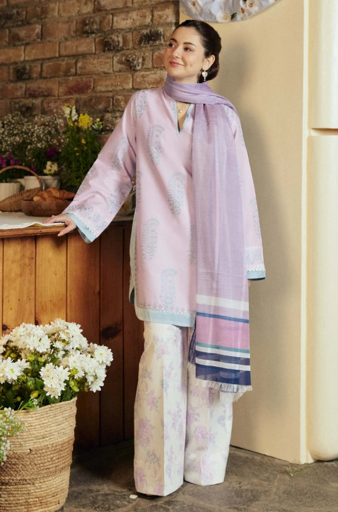 Zara Shah Jahan - 3PC Unstitched Lawn Embroidered Shirt with Printed Slub Net Dupatta - ES1010