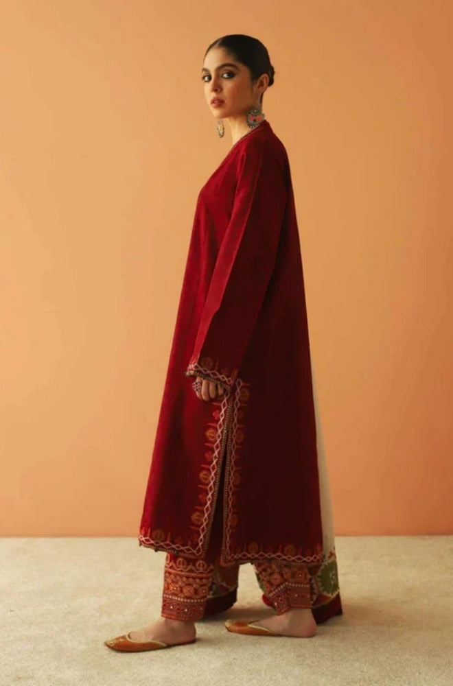 Zara Shah Jahan - 3PC Unstitched Dhanak Embroidered Shirt with Embroidered Dhanak Shawl and Trouser- ES1038