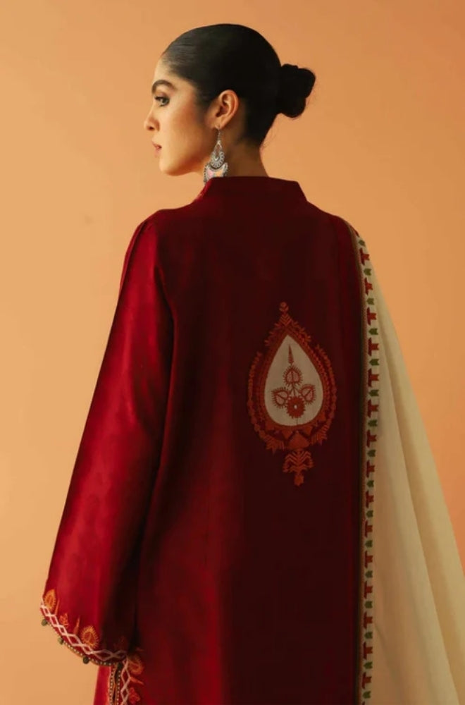 Zara Shah Jahan - 3PC Unstitched Dhanak Embroidered Shirt with Embroidered Dhanak Shawl and Trouser- ES1038