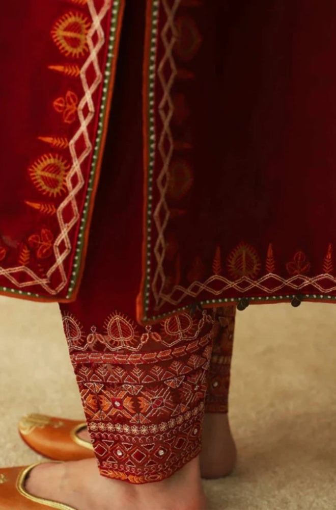 Zara Shah Jahan - 3PC Unstitched Dhanak Embroidered Shirt with Embroidered Dhanak Shawl and Trouser- ES1038