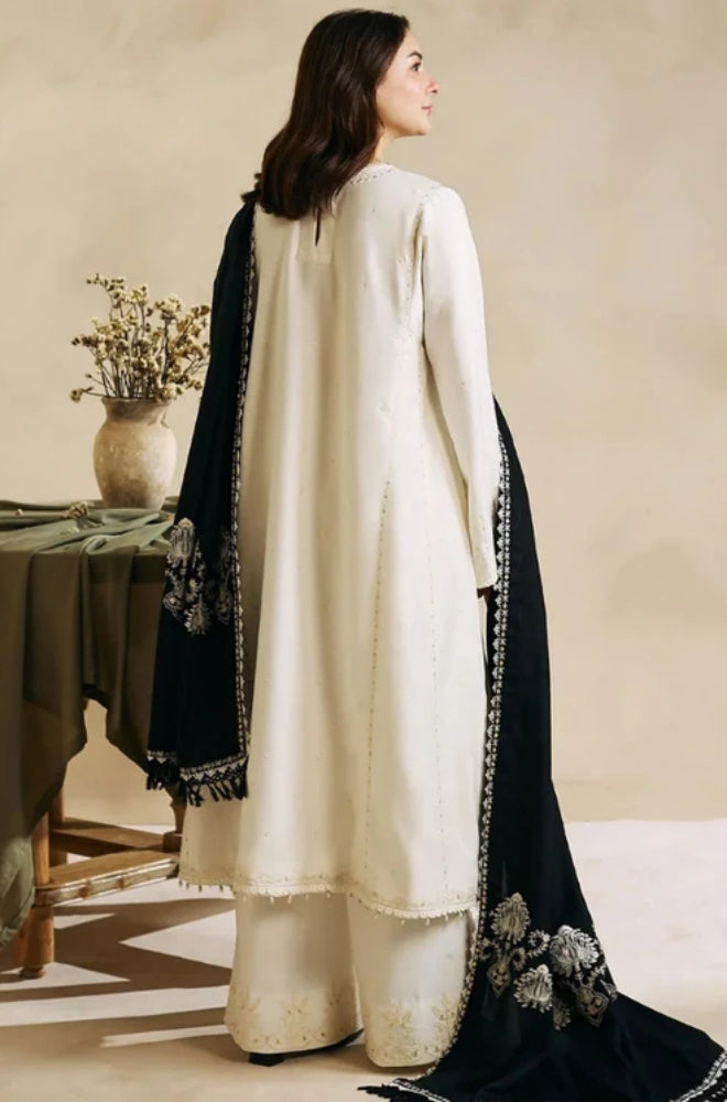 Zara Shah Jahan - 3PC Unstitched Dhanak Sequence Embroidered Shirt with Dhanak Embroidered Dupatta and Trousers- ES1023
