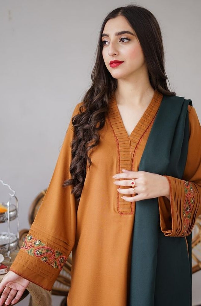 Aisling - 3PC Unstitched Dhanak Embroidered Shirt with Embroidered Dupatta and Trouser - ES1191