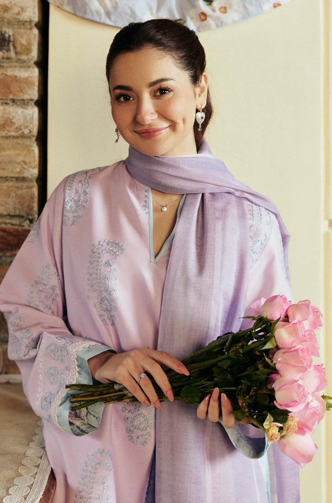 Zara Shah Jahan - 3PC Unstitched Lawn Embroidered Shirt with Printed Slub Net Dupatta - ES1010