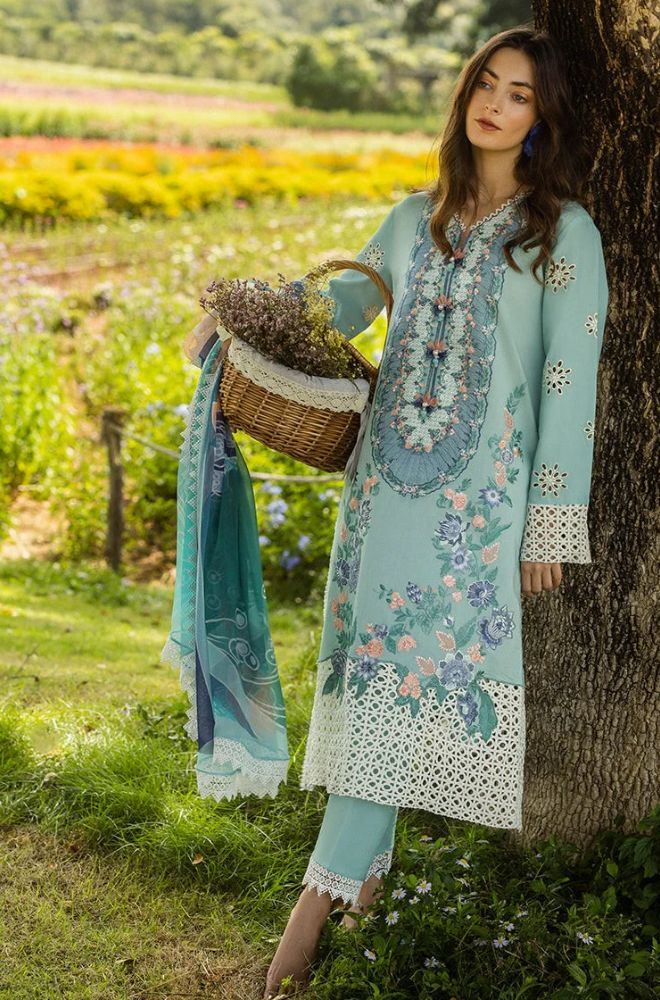 Mushq - 3PC Lawn Embroidered Shirt with Printed Silk Dupatta (Unstitched) - ES-1415