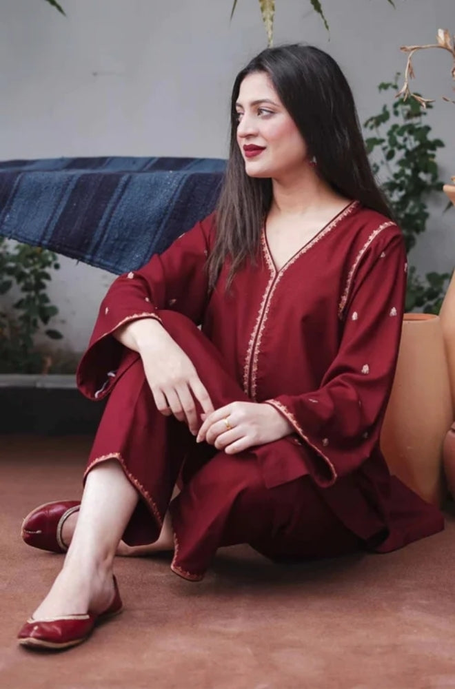 Aisling - 3PC Unstitched Dhanak Embroidered Shirt with Dhanak Embroidered Dupatta and Trouser - ES1201