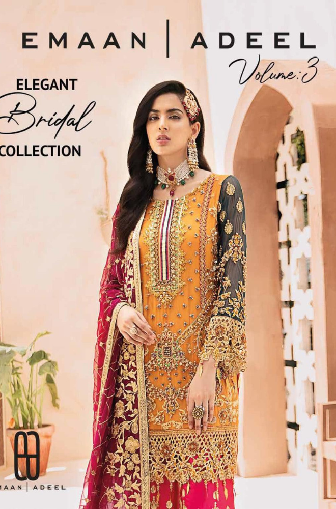 Eman Adeel - 3PC Unstitched Chiffon Embroidery Suit with Net Embroidery Dupatta - ES 2053