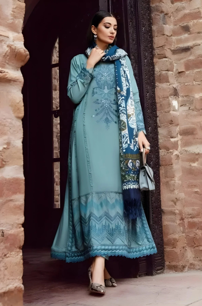 Maria B - 3PC Unstitched Dhanak Embroidered Shirt with Digital Printed Dupatta and Trouser - ES 2113