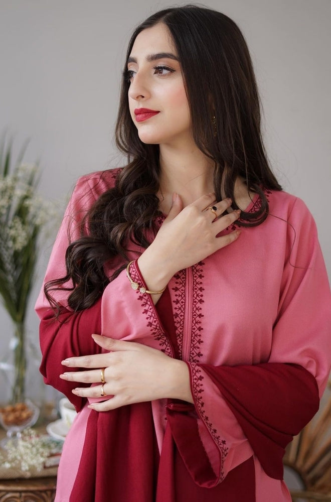 Aisling - 3PC Unstitched Dhanak Embroidered Shirt with Dhanak Embroidered Shawl and Trouser - ES1198