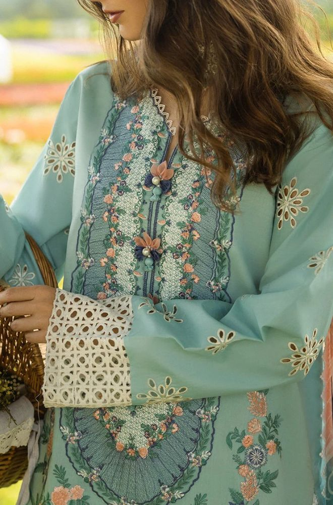Mushq - 3PC Lawn Embroidered Shirt with Printed Silk Dupatta (Unstitched) - ES-1415