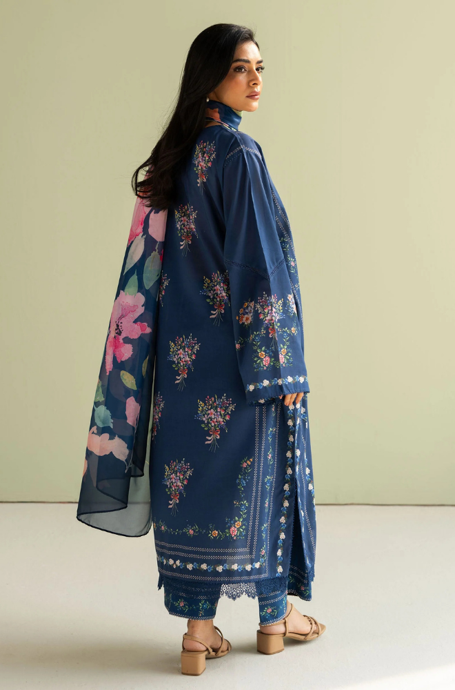 Zara Shah Jahan - 3PC Unstitched Lawn Embroidered Shirt with Printed Silk Dupatta - ES 2209