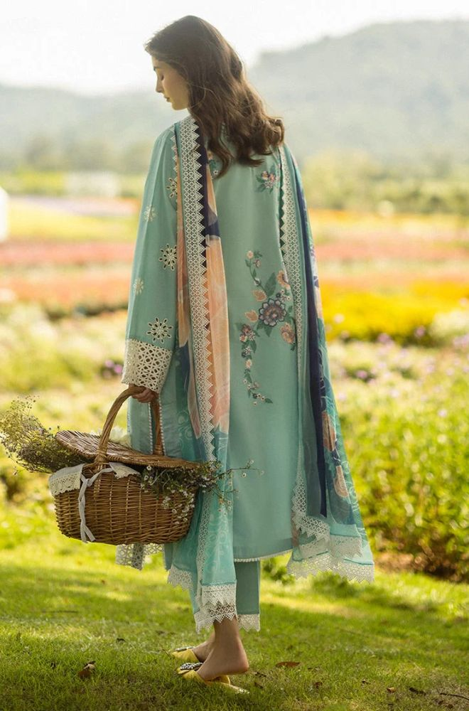 Mushq - 3PC Lawn Embroidered Shirt with Printed Silk Dupatta (Unstitched) - ES-1415