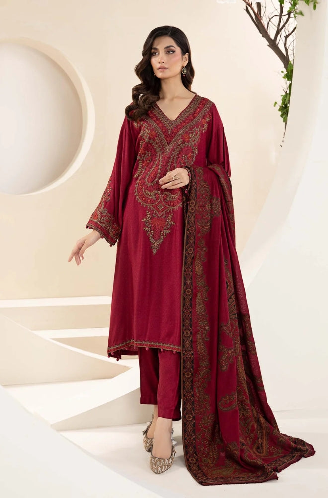 Maria B - 3PC Unstitched Dhanak Embroidered Shirt with Printed Shawl and Trouser - ES1103