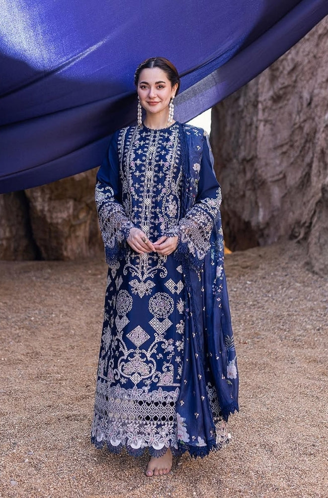 Qalamkaar - 3PC Unstitched Lawn Heavy Embroidered Shirt with Printed Slub Net Dupatta - ES1085