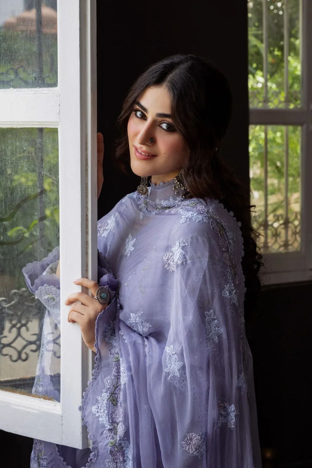 Kahf - 3PC Unstitched Lawn Embroidered Shirt with Embroidered Slub Net Dupatta and Trouser - ES 2227