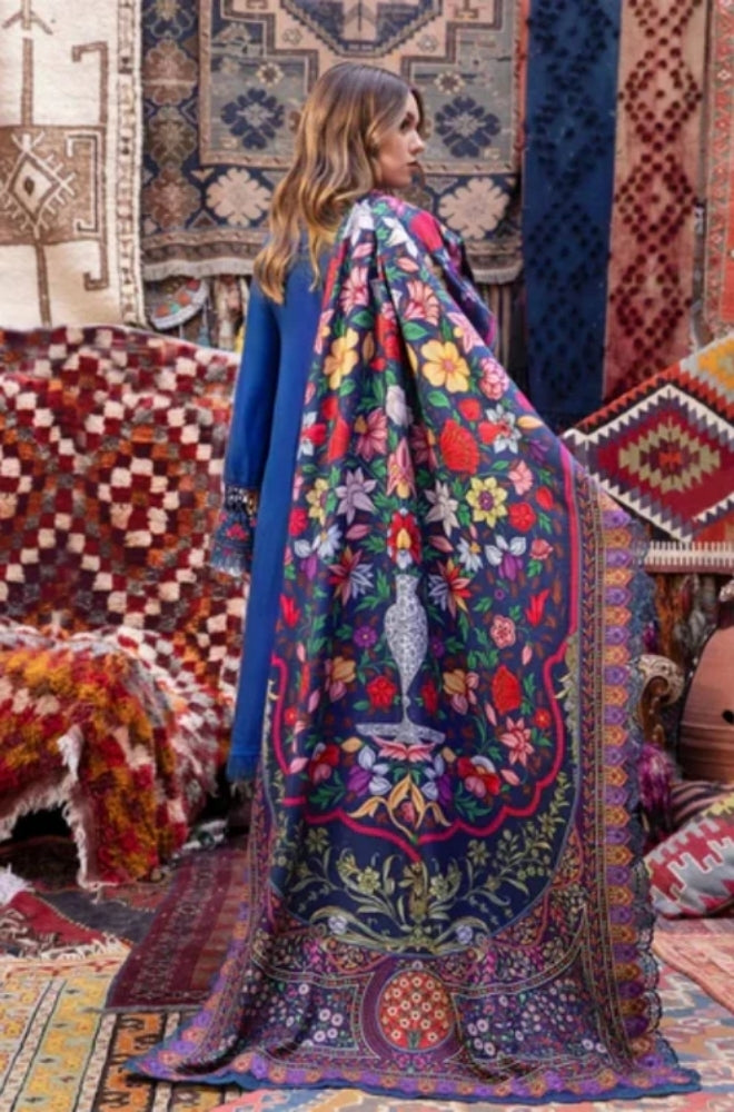 Maria B - 3PC Unstitched Dhanak Embroidered Shirt with Printed Shawl and Trouser - ES1100