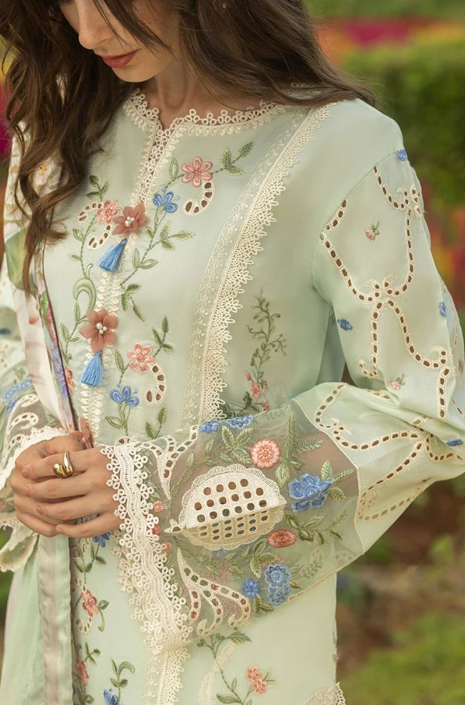Mushq - 3PC Lawn Embroidered Shirt with Printed Silk Dupatta (Unstitched) - ES-1416