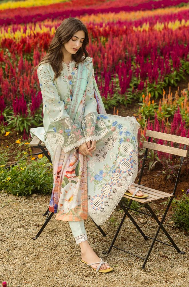 Mushq - 3PC Lawn Embroidered Shirt with Printed Silk Dupatta (Unstitched) - ES-1416