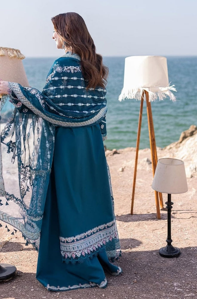 Qalamkaar - 3PC Unstitched Lawn Heavy Embroidered Shirt with Printed and Embroidered Cotton Net Dupatta - ES1087