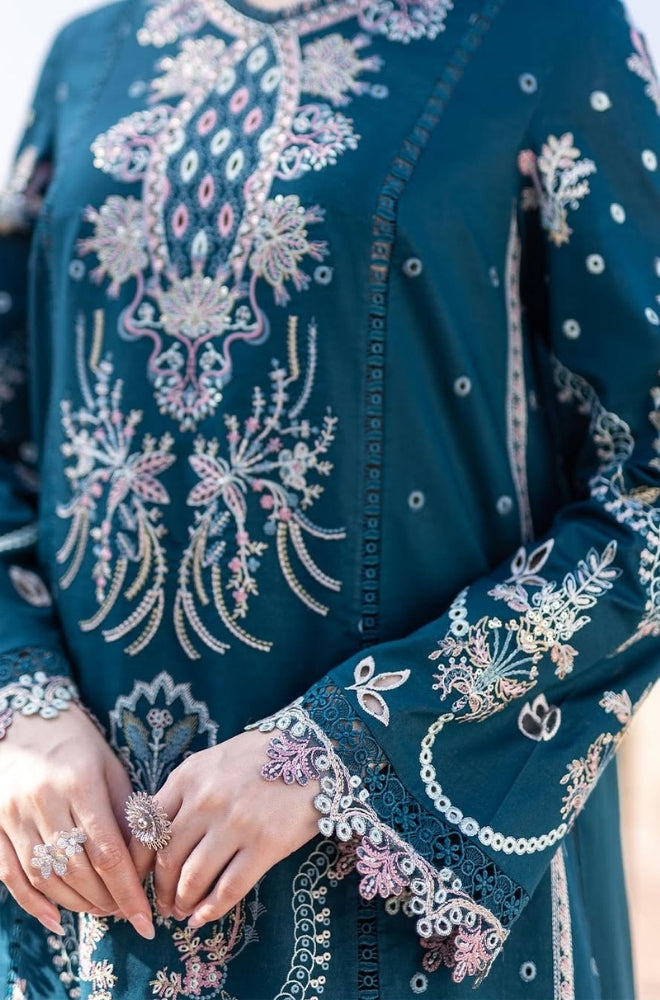 Qalamkaar - 3PC Unstitched Lawn Heavy Embroidered Shirt with Printed and Embroidered Cotton Net Dupatta - ES1087