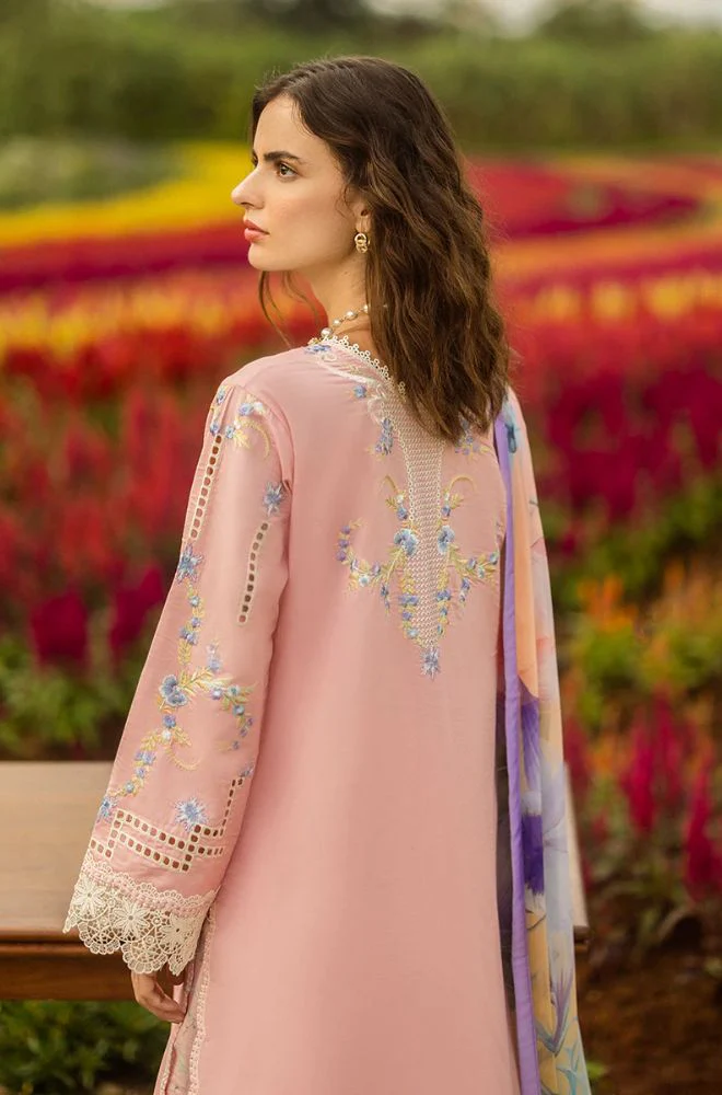 Mushq - 3PC Lawn Embroidered Shirt with Printed Silk Dupatta (Unstitched) - ES-1418