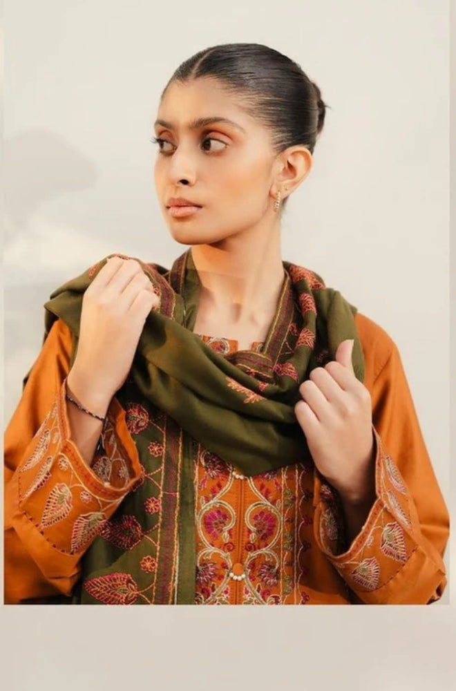 Beechtree - 3PC Unstitched Dhanak Embroidered Shirt with Dhanak Embroidered Dupatta and Trouser - ES1150