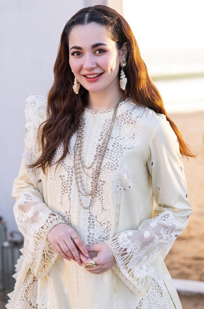 Qalamkaar - 3PC Unstitched Lawn Chicken Kari Embroidered Shirt with Embroidered Slub Net Dupatta - ES1092