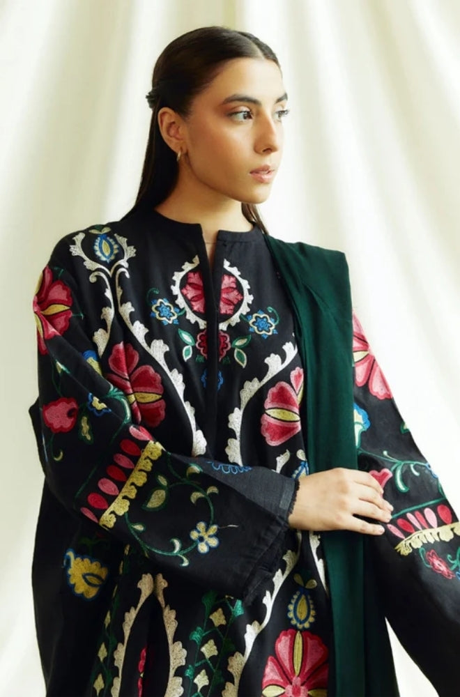 Zara Shah Jahan - 3PC Unstitched Dhanak Embroidered Shirt with Printed Shawl and Trouser - ES1033