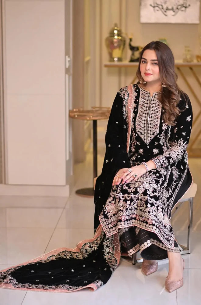 Aneelas - 3PC Unstitched Cotton Embroidered Shirt with Embroidered Chiffon Dupatta - ES 2214