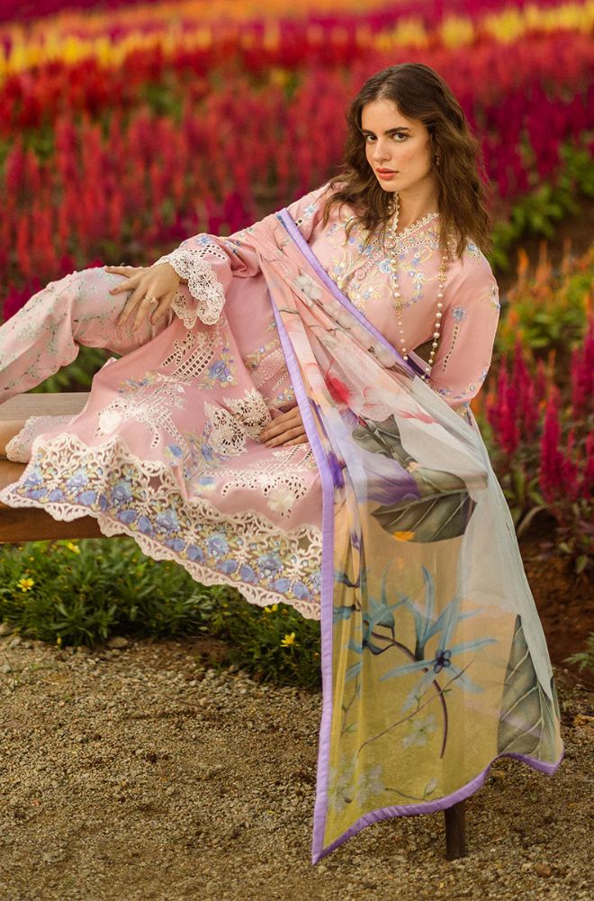 Mushq - 3PC Lawn Embroidered Shirt with Printed Silk Dupatta (Unstitched) - ES-1418