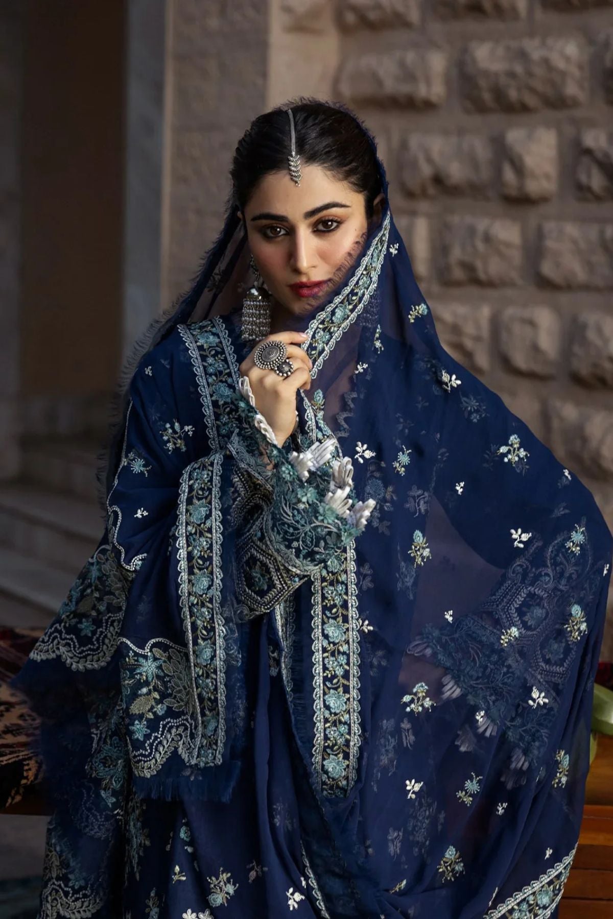 Kahf - 3PC Unstitched Lawn Embroidered Shirt with Embroidered Crinkle Dupatta and Trouser - ES 2228